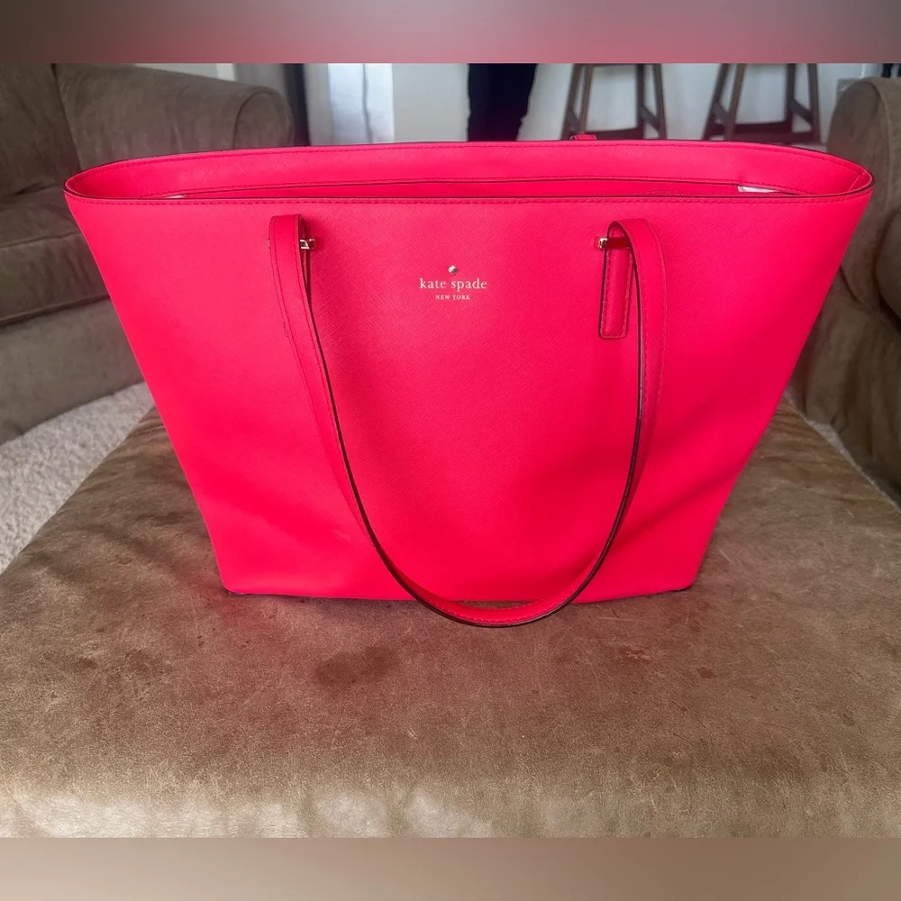 Kate Spade New York Saffiano Leather Shoulder Bag Tote In Hot Pink Color EUC - Picture 1 of 11